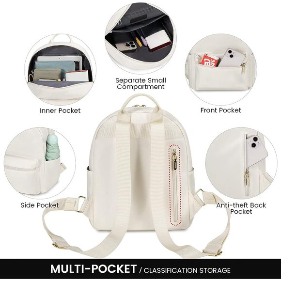 Women Beige Nylon Light Weight Small Waterproof Mini Backpack main image 4